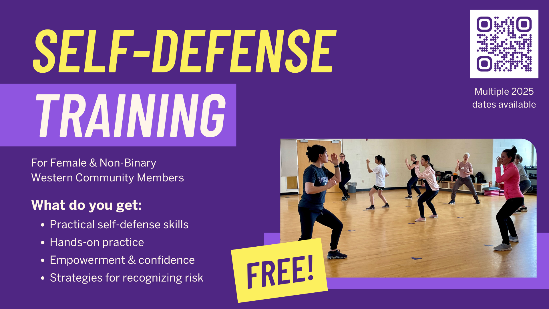 Self Defense Training Slide - photos of classes. Summary of information is in article. Free. Women's only.
